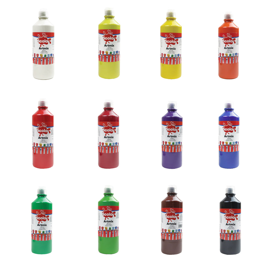 Scola Artmix 600ml Paint - box of 12 Assorted Colours