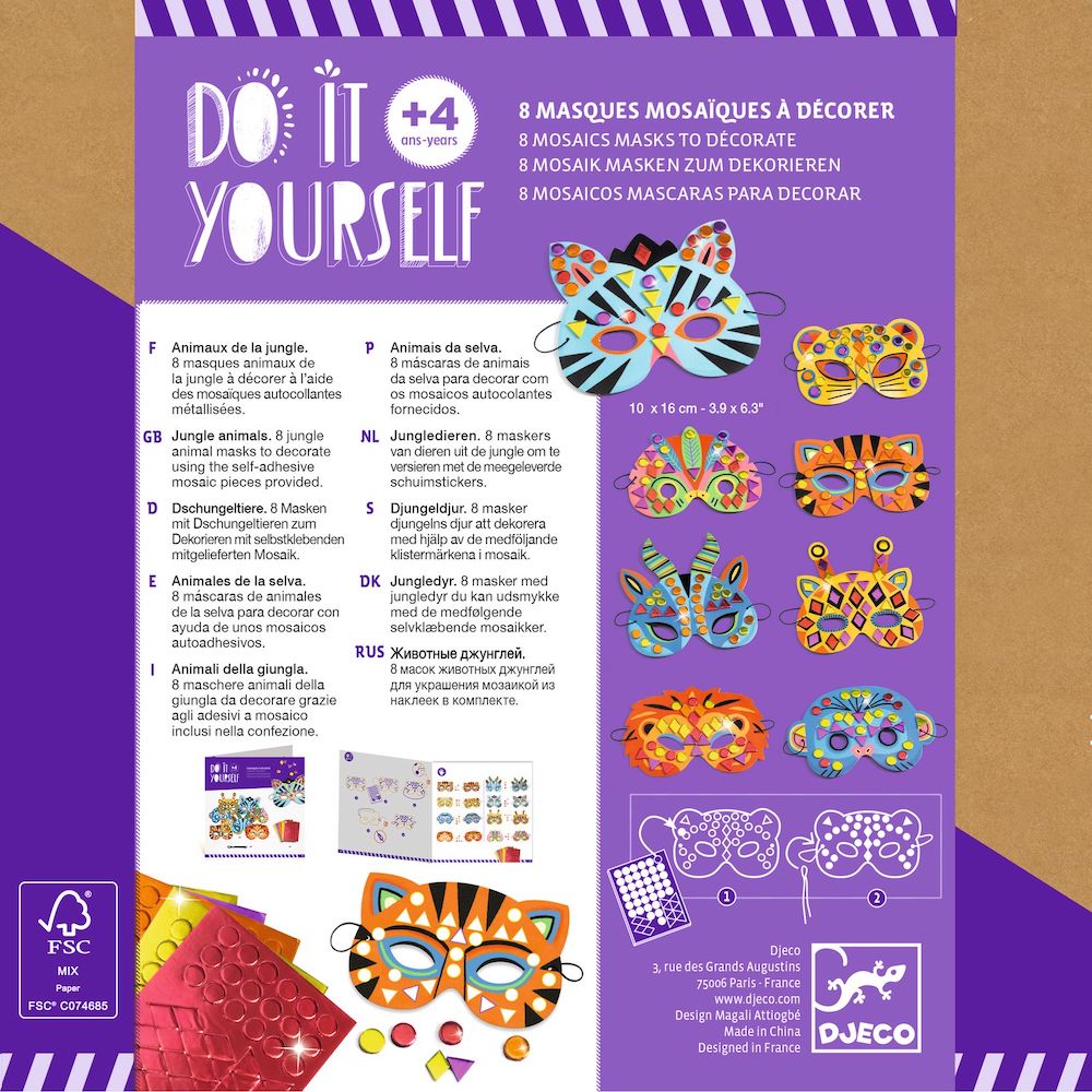 Djeco Do It Yourself - 8 Mosaic Masks to Decorate Jungle