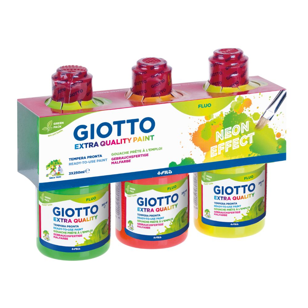 Giotto Extra Quality Paint Fluo 3 x 250ml Set - Yellow-Orange-Green